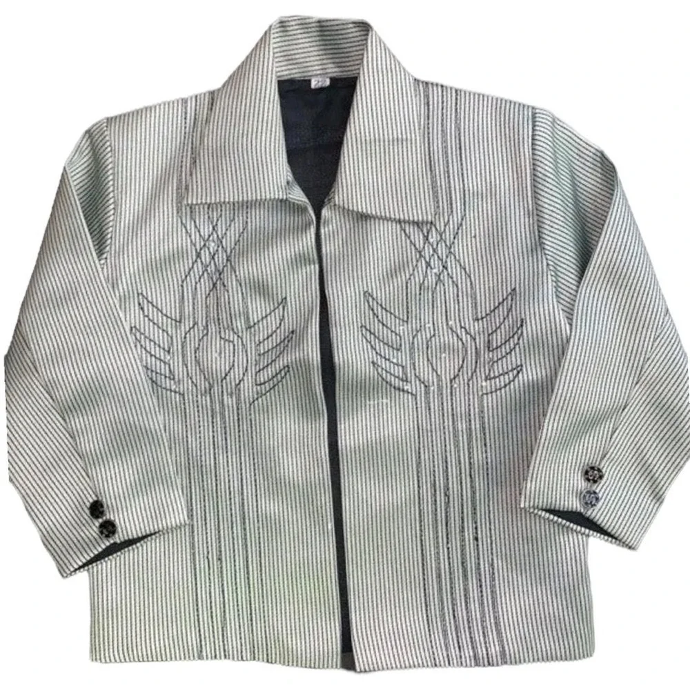 Boys Blazer Gray Striped‎ Traditional Indian Bollywood Rhinestones Embroidered